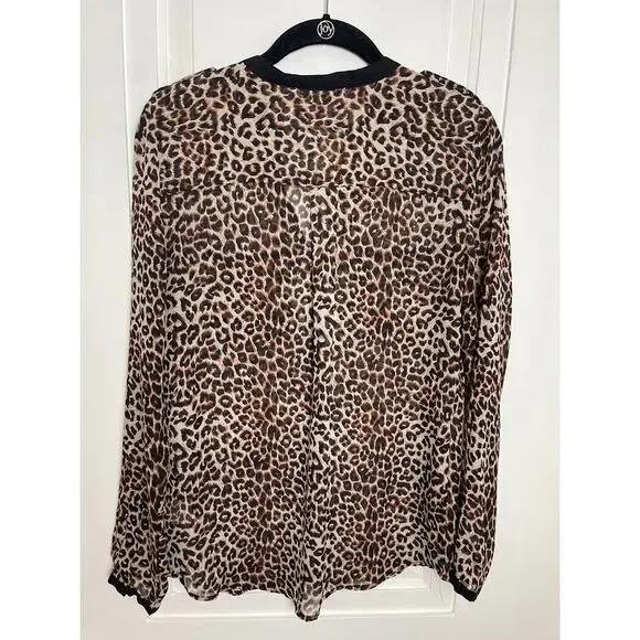 Olive & Oak Sheer Leopard Print Blouse Long Sleeve Button Up Top Relaxed Fit S - Picture 6 of 9